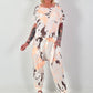 Short linen shirt with batik pattern - white-neon orange-dark brown