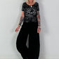 T-Shirt mit transparenten Pailletten - schwarz