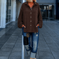 Lässiges Wildleder-Optik Hemd mit Strickarm - mokka