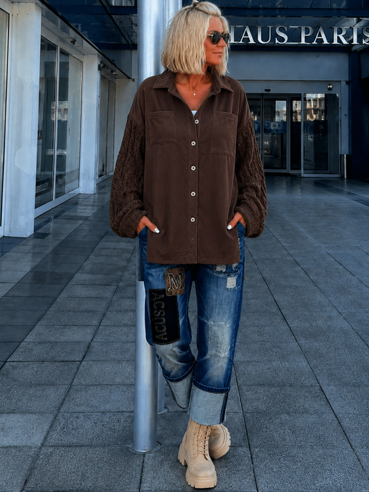 Lässiges Wildleder-Optik Hemd mit Strickarm - mokka
