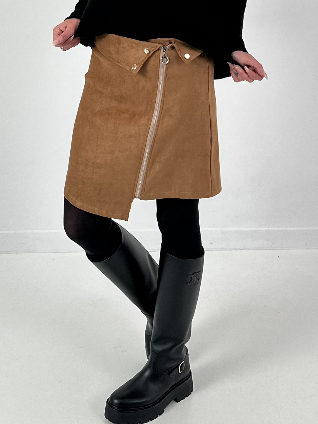 Tweede keus rok in suèdelook, model "Zip Line" - camel