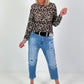 Lace top with leopard print - black-beige