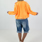 Jeansjacke in Destroyed Optik - neonorange