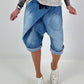 Kurze Jeansbaggy mit Überwurf - blau