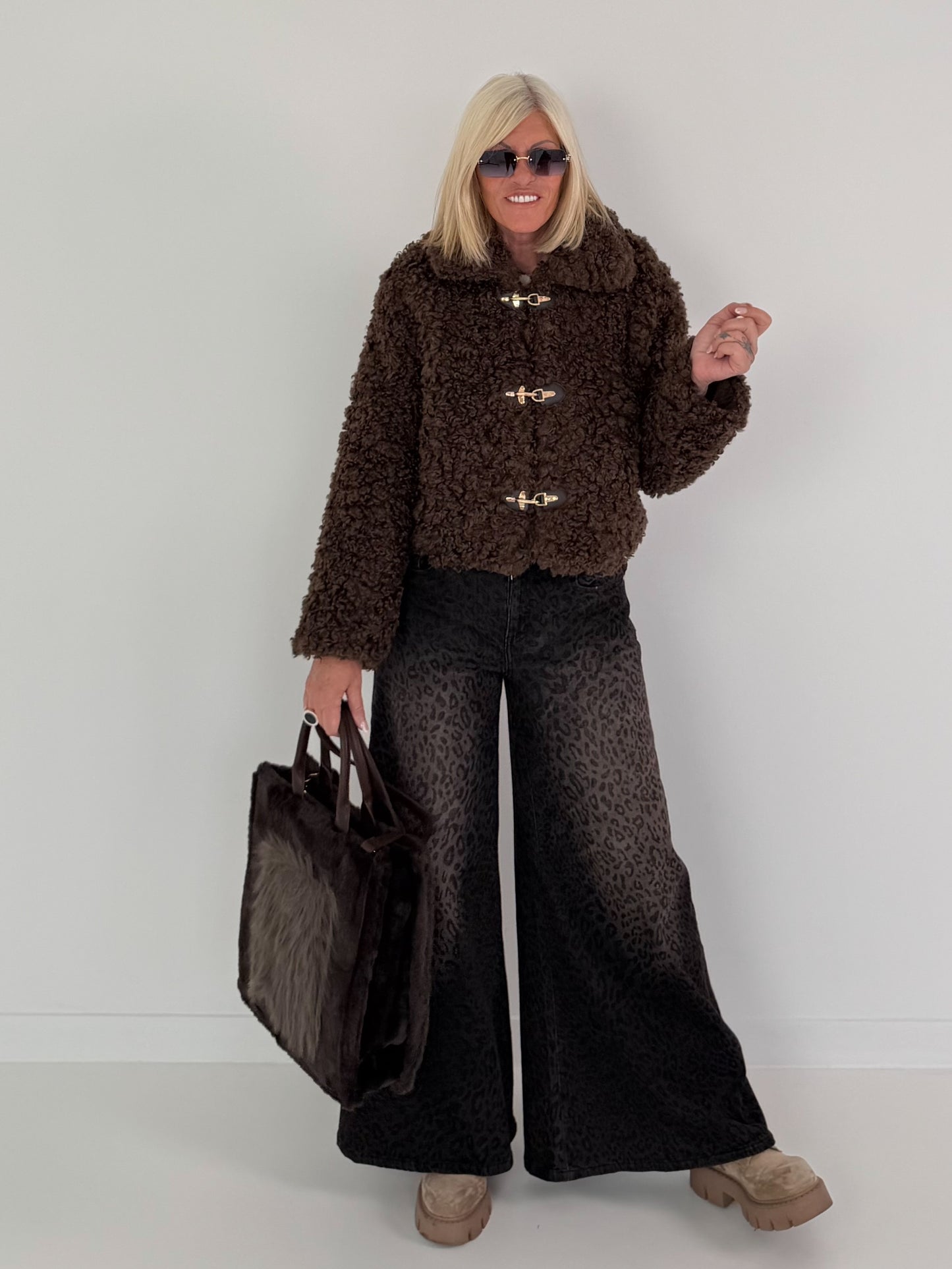Jacke in kuscheliger Teddy-Curly-Optik - mokka