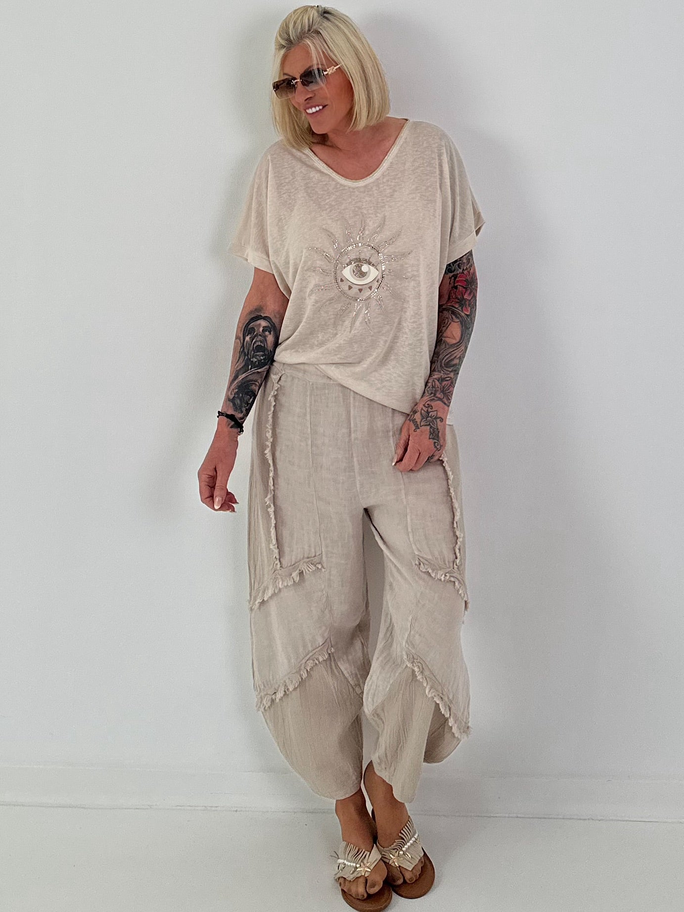 Fine knit shirt Sun with lurex - beige