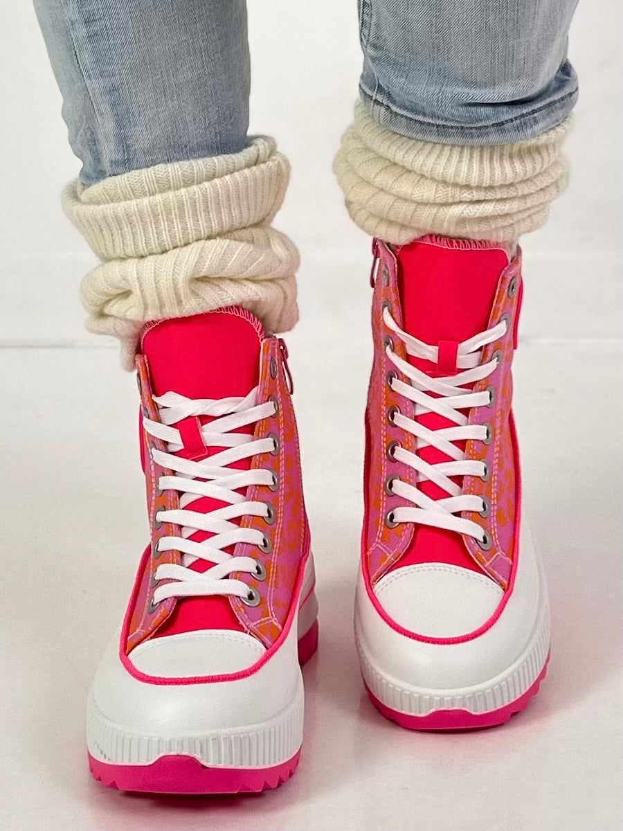 High sneaker model "Cat Boost" - leo-neon pink