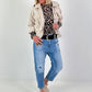 Lace top with leopard print - black-beige