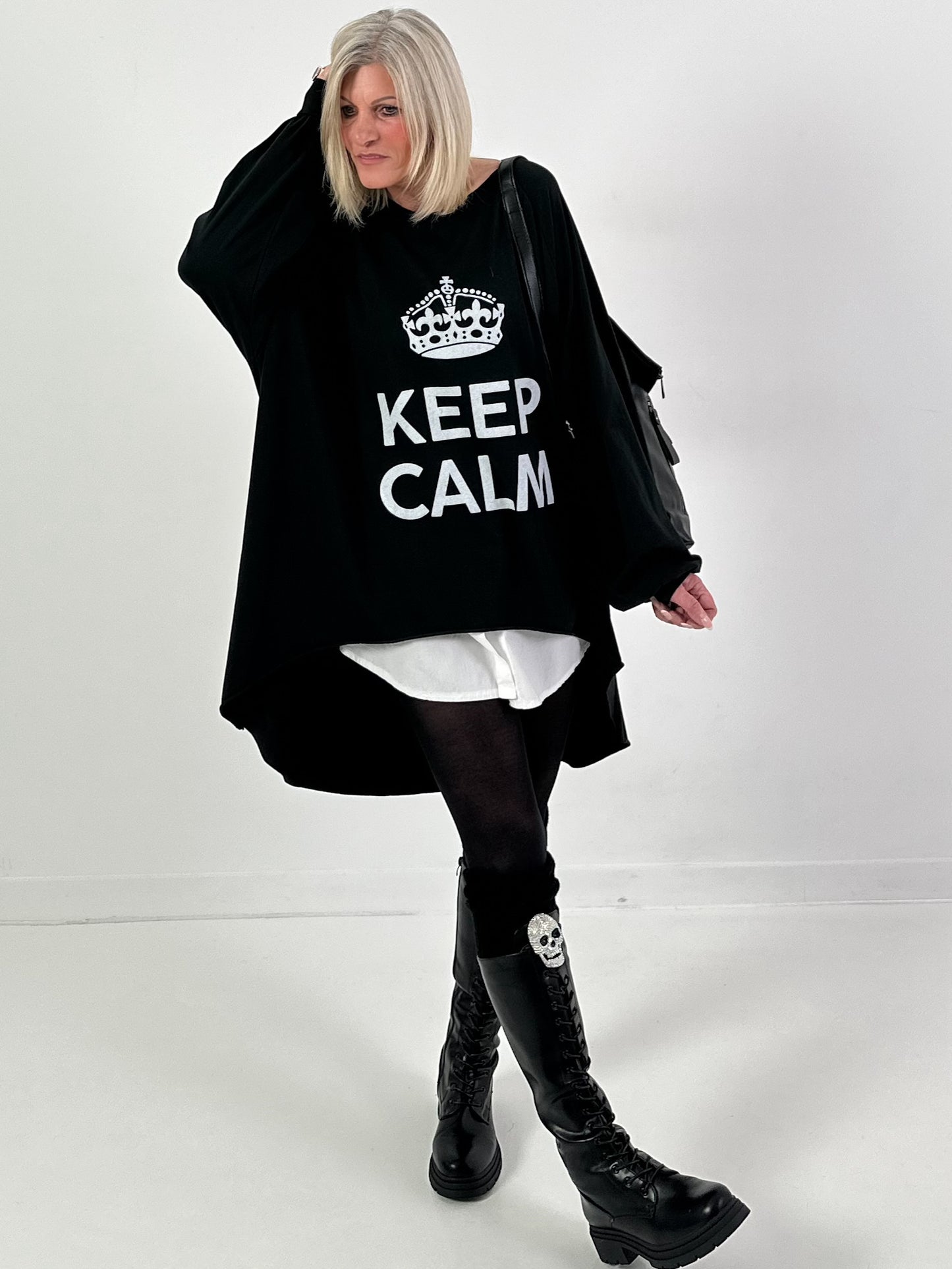 Oversized shirt model "KEEP CALM" - black