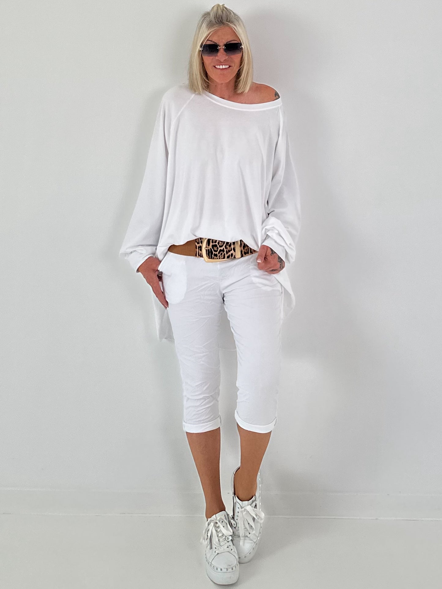 Oversized Shirt mit Rückenprint - weiss