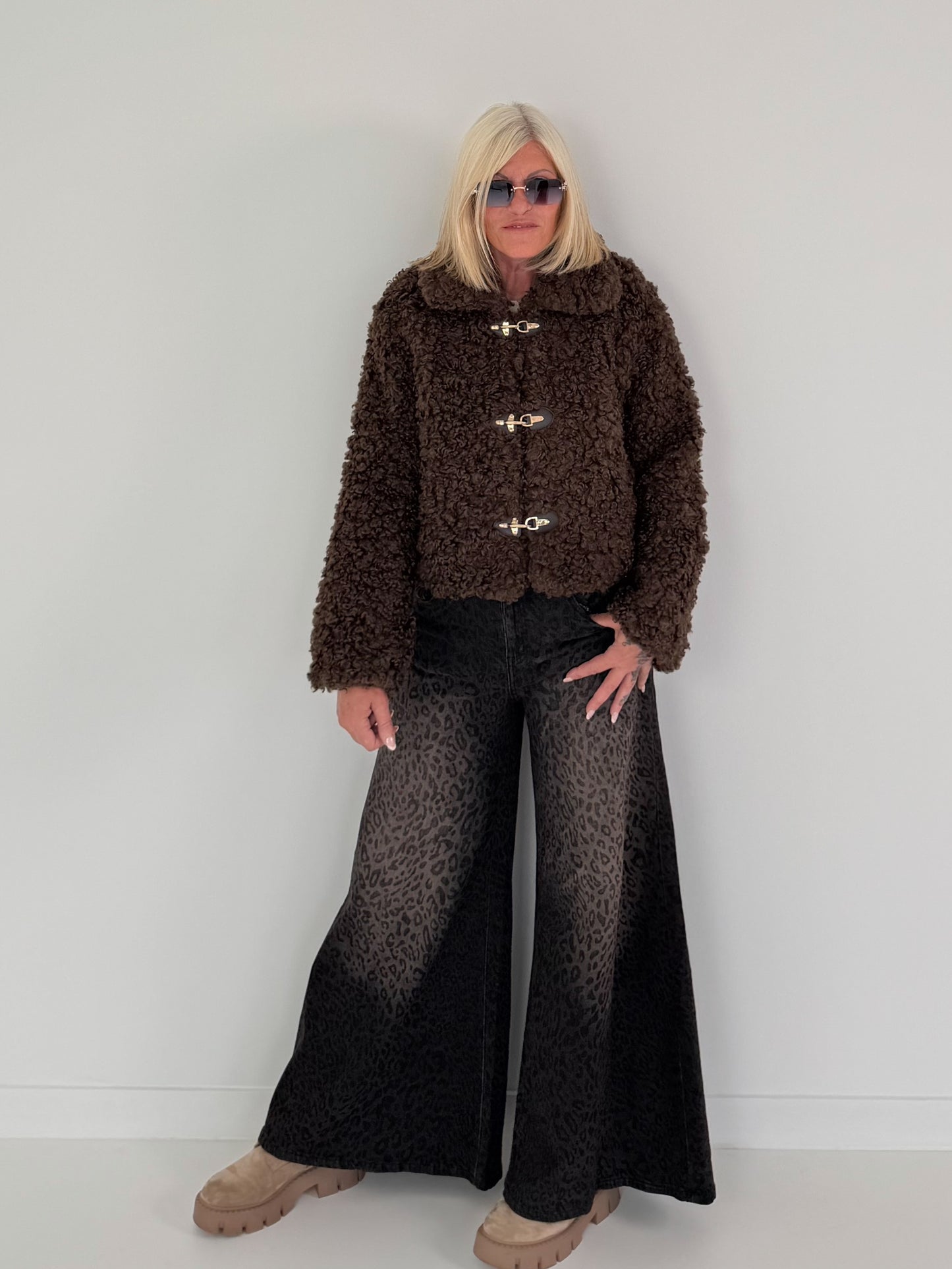 Jacke in kuscheliger Teddy-Curly-Optik - mokka