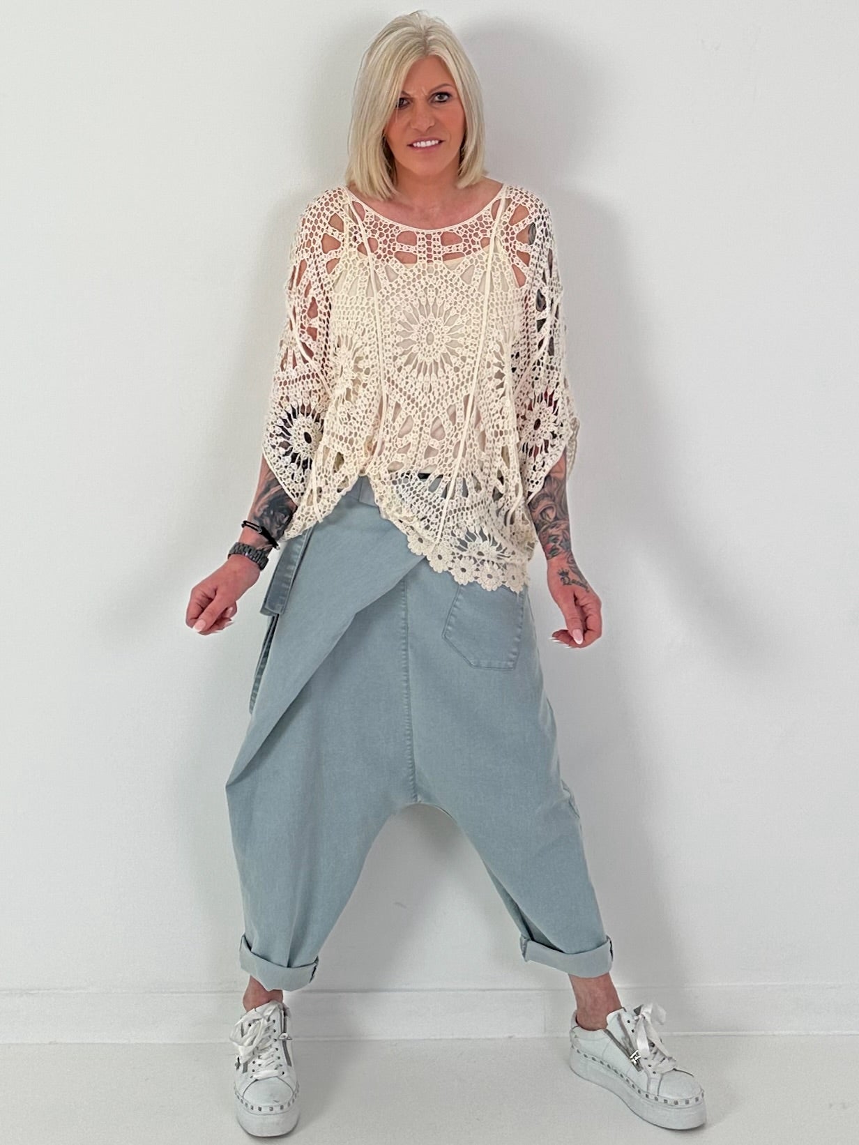 Häkelshirt mit Top - beige