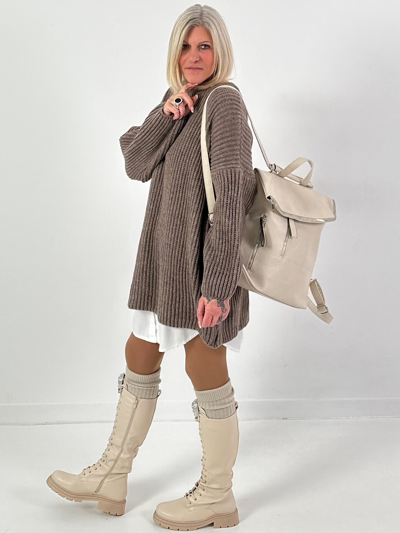 Long sweater model "Rib Relaxe" - taupe