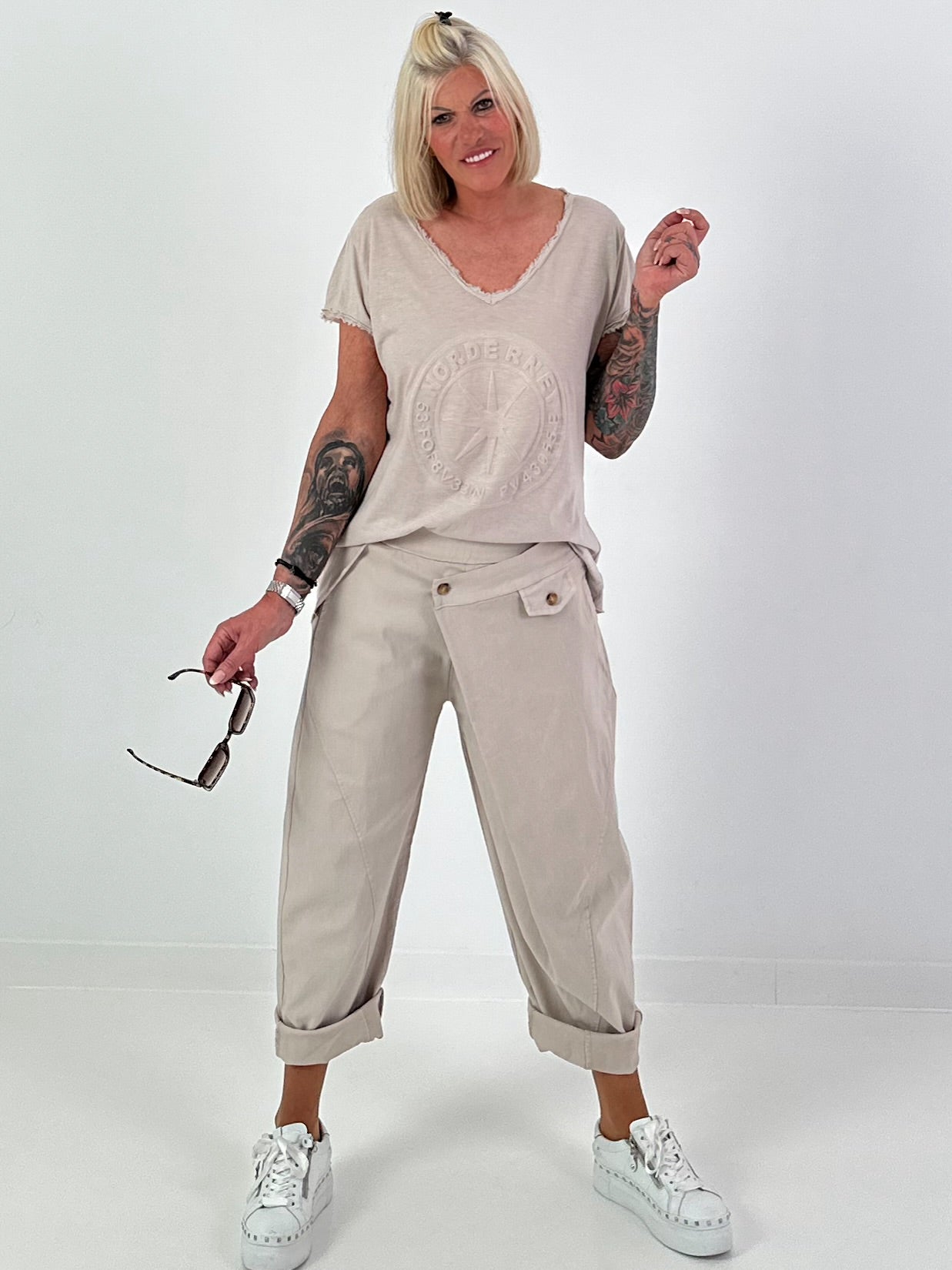 Balloon trousers with overlay - beige
