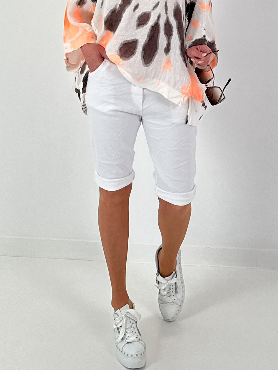 Korte broek met elastische tailleband - wit
