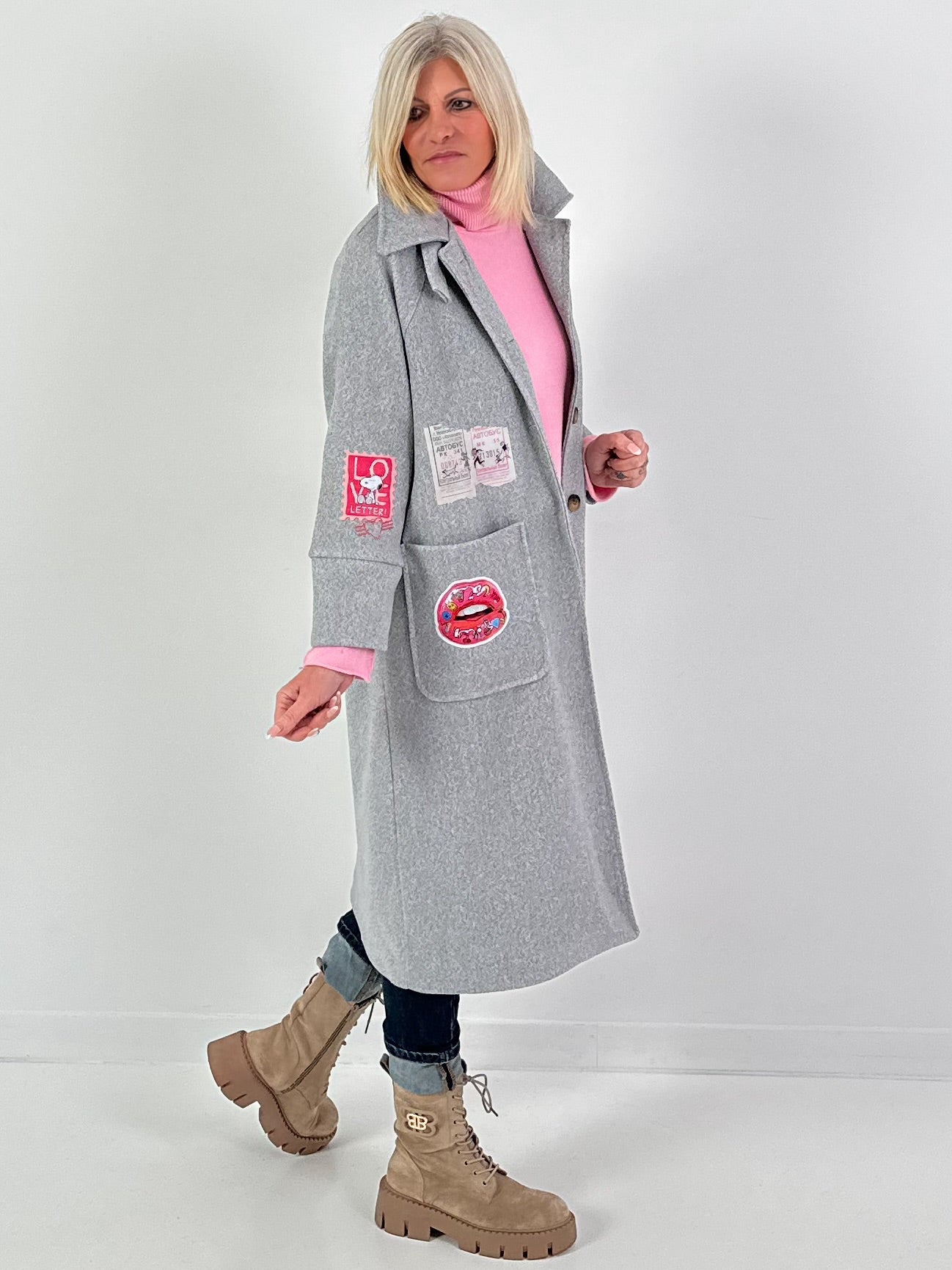 Mantel mit Schal Modell "Vintage Whimsy" - grau