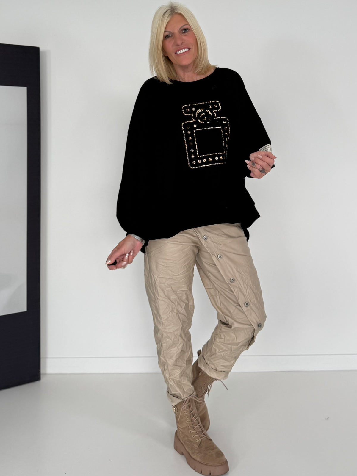 Sweater mit 3D-Print - schwarz-leo