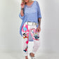 Hose mit Print-Mix und Comicmotiven - weiss-pink-mehrfarbig