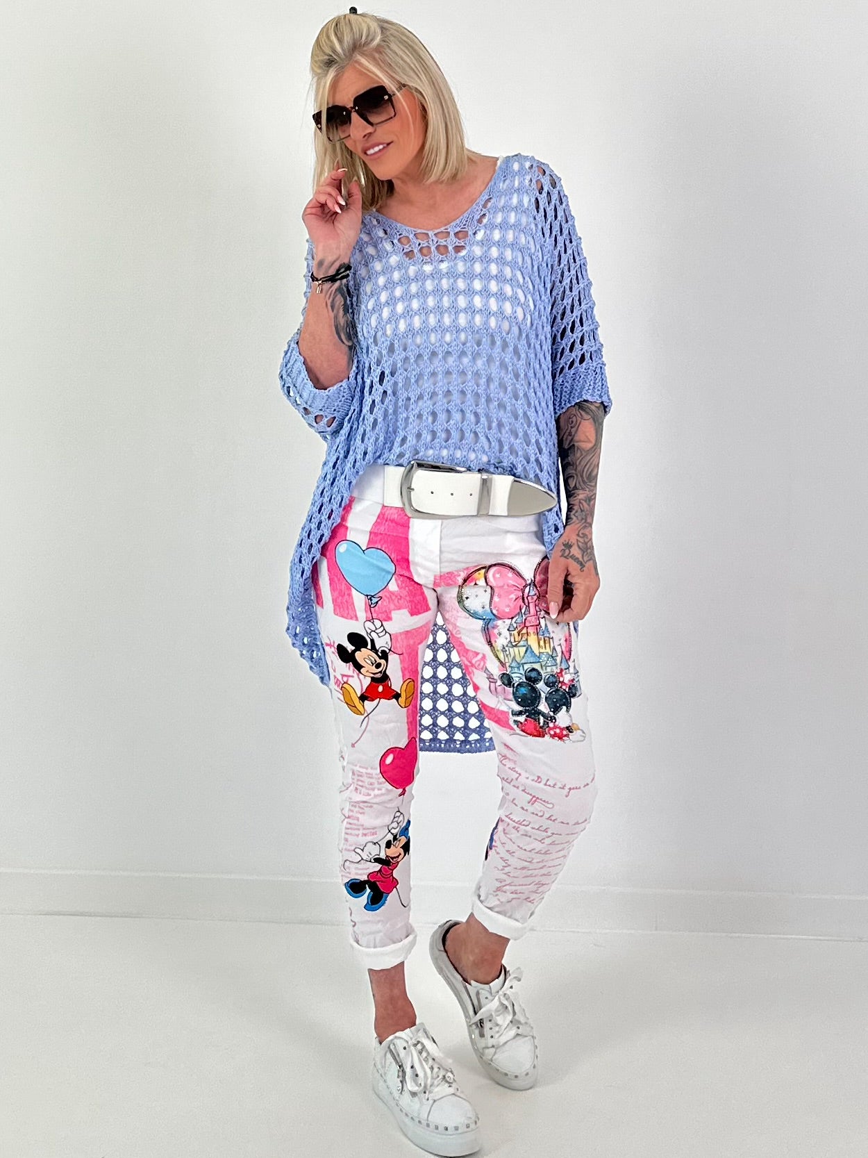 Hose mit Print-Mix und Comicmotiven - weiss-pink-mehrfarbig