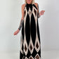 Neckholder Kleid mit All-Over Muster - schwarz-braun-mehrfarbig