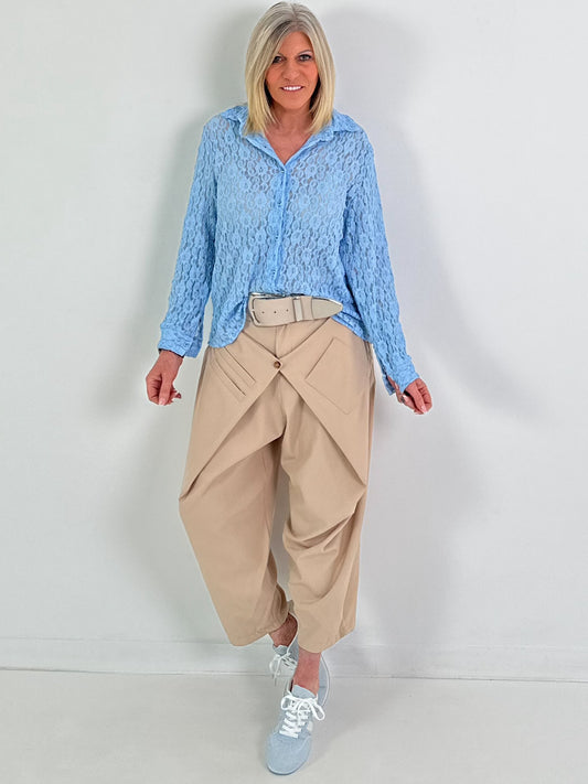 Spitzenbluse mit Muster - hellblau