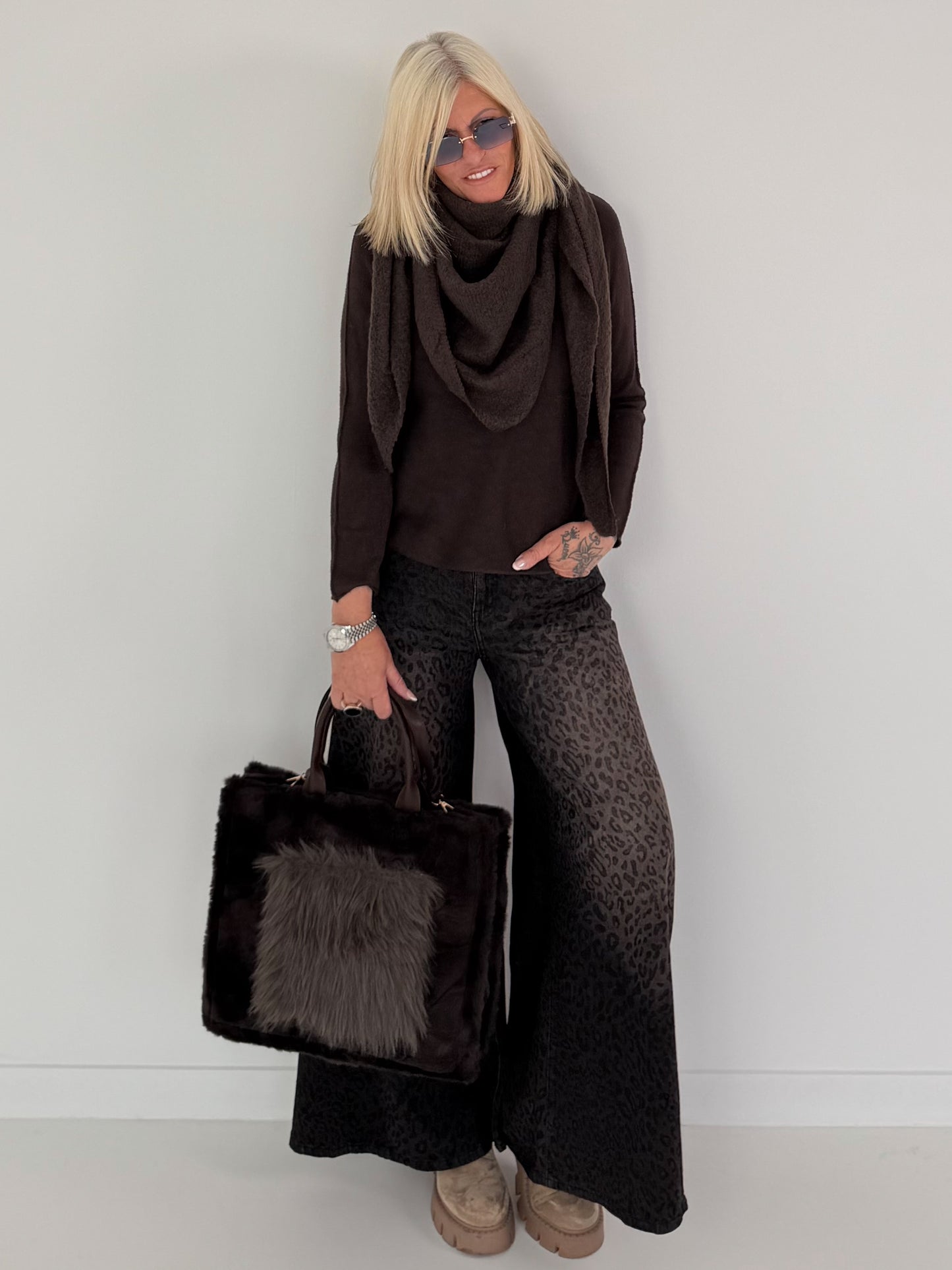 Weicher Basic Pullover - mokka