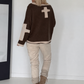 Oversized Sweater mit Strasskreuz - mokka-beige