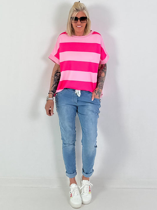 Sweat T-Shirt mit Streifen - pink-rosa