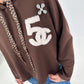 Hoodie mit Leo Bändchen und Teddyplüsch Print - mokka
