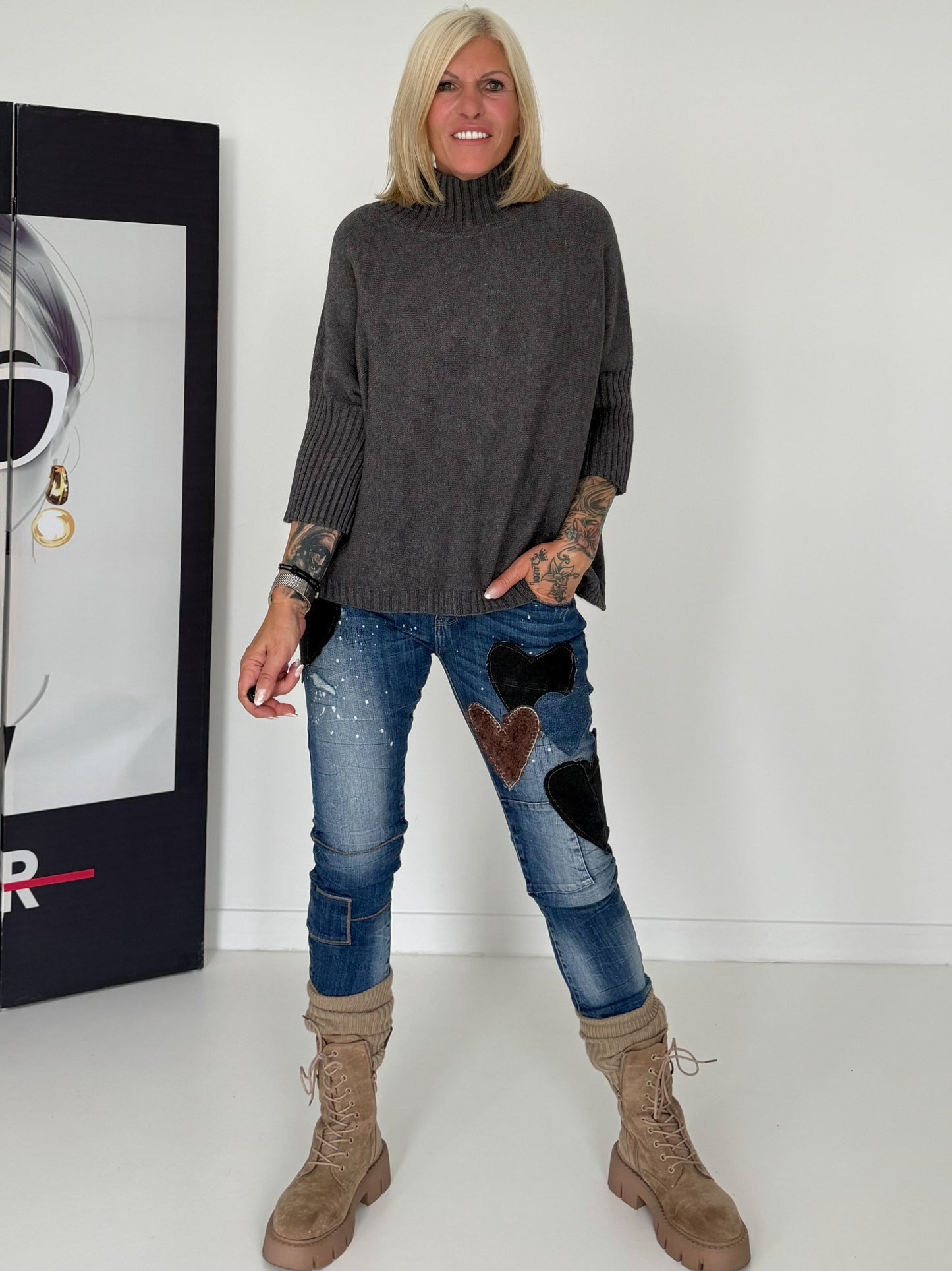 Strickpullover mit Turtleneck - anthrazit