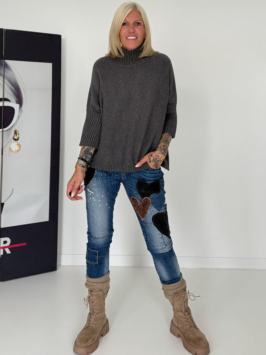 Knitted sweater with turtleneck - anthracite