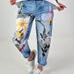 Jeanshose mit floralem Printmix - blau-mehrfarbig