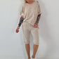 Sweat Short mit Häkelstern und  Nieten - beige