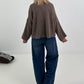 Lässige Rippstrick Jacke mit silbernen Reißverschluss - taupe