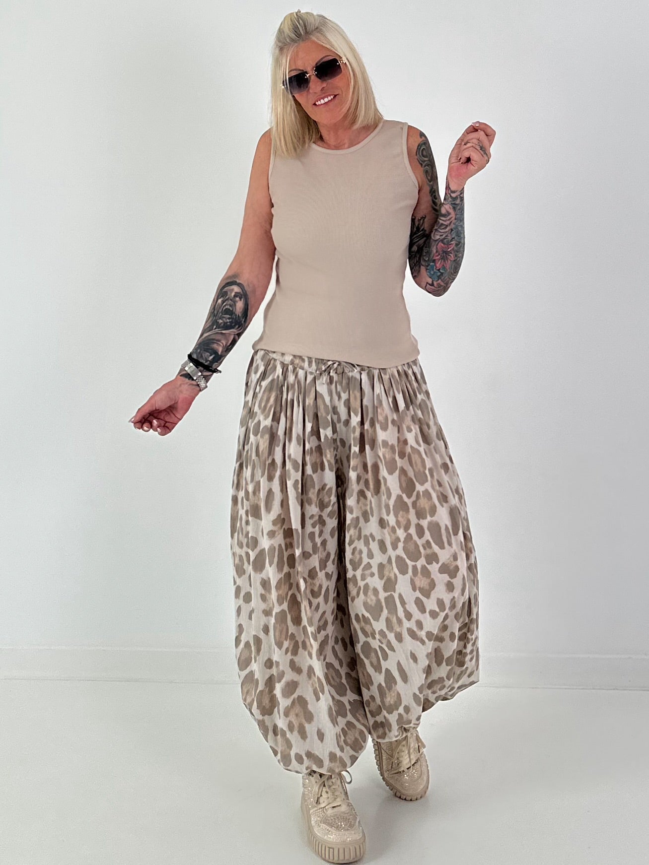 Leichte Pumphose mit stylischem Print  - beige-mehrfarbig