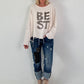 Oversized Sweatshirt mit aufwendigen Details - beige