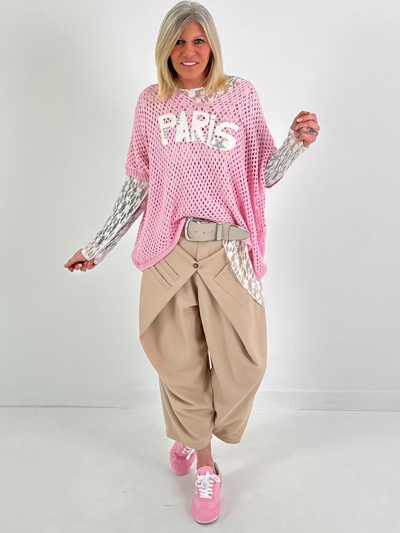 Crochet shirt with print - pink