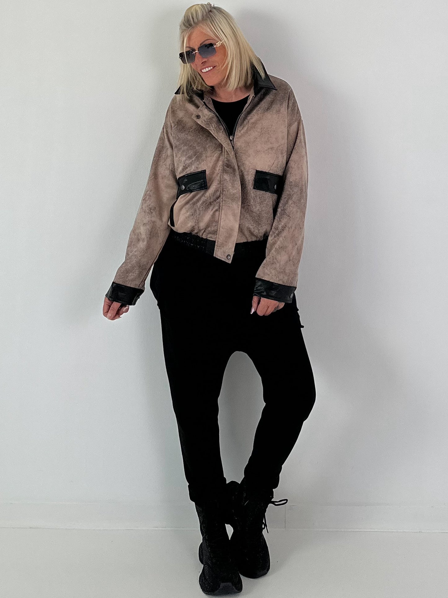Vintage leather-look blouson jacket - taupe