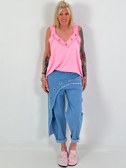Oversized Top mit silbernen Ösen - rosa