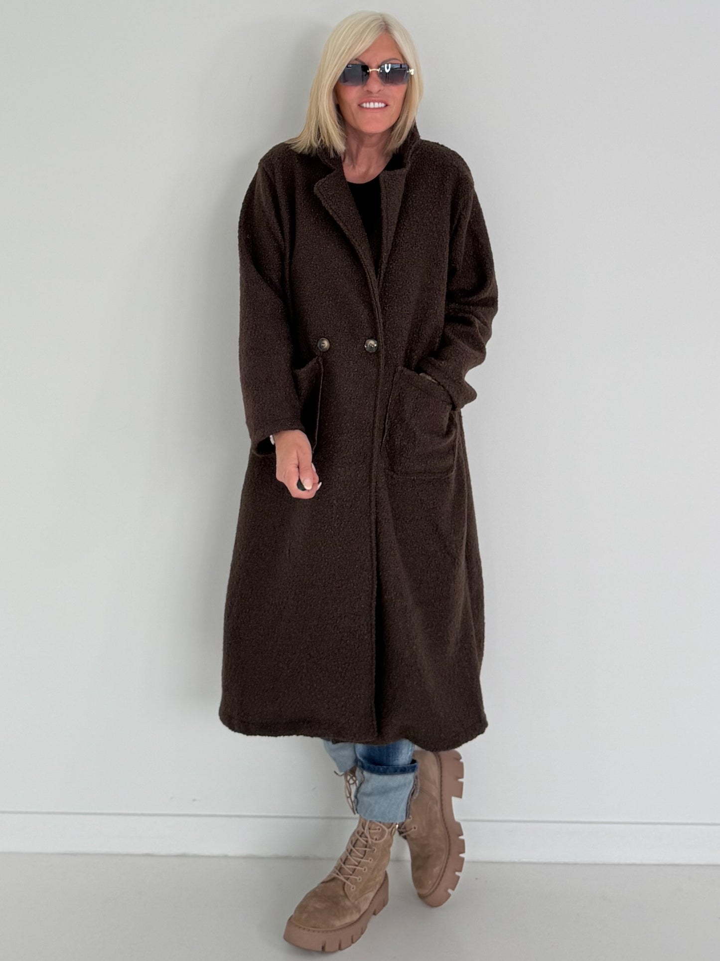 Weicher Bouclé Mantel - mokka