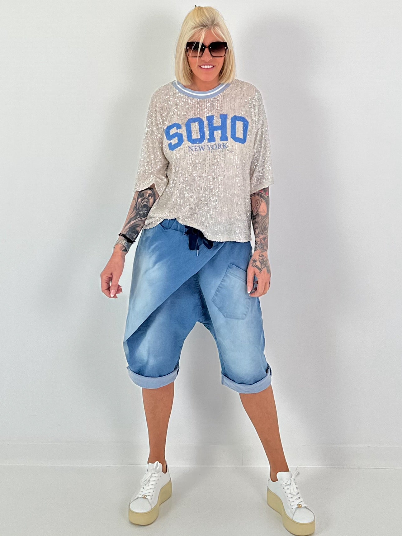 Pailletten Shirt SOHO New York - silber-blau