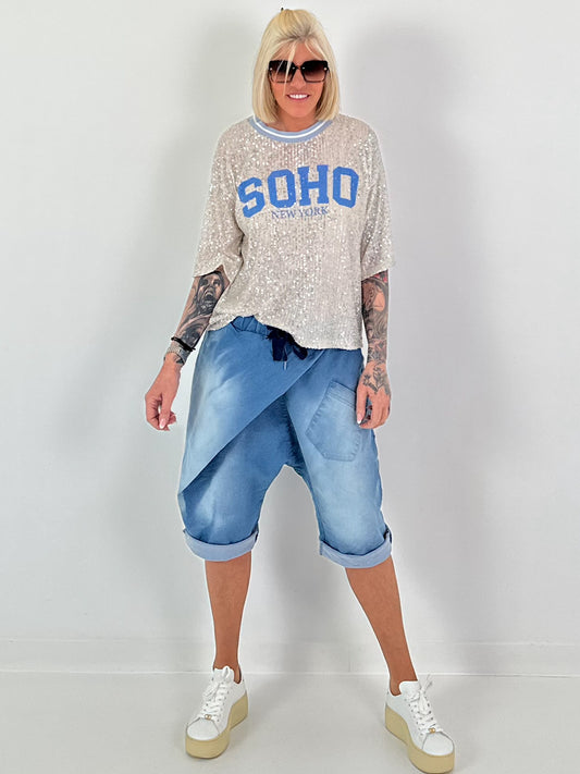 Pailletten overhemd SOHO New York - zilver-blauw