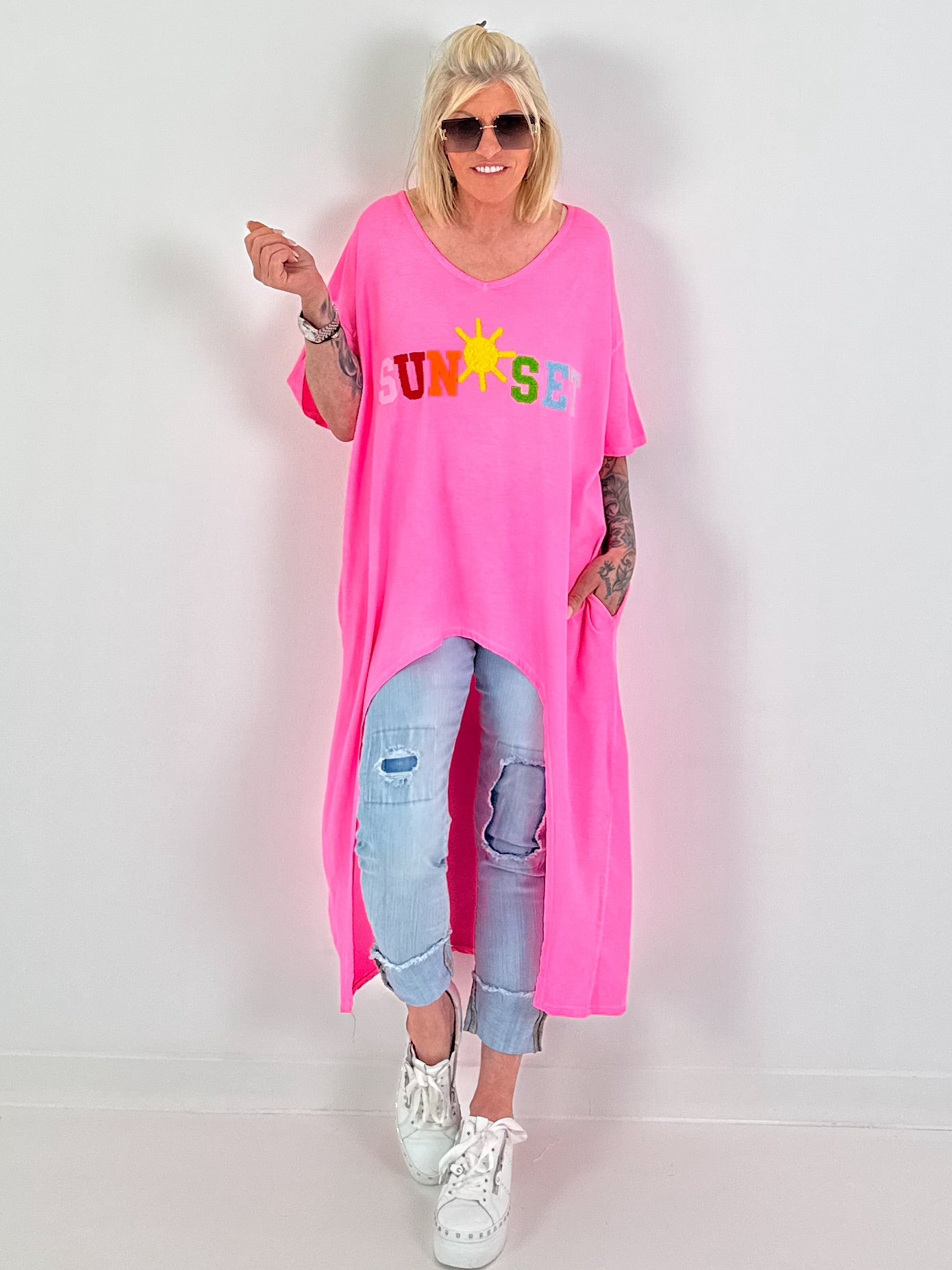 Oversized Long Shirt Sunset - neon pink