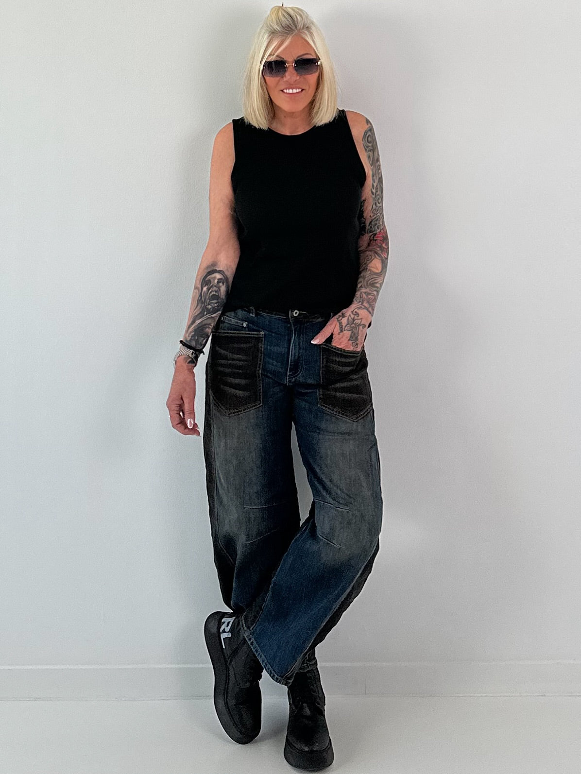 Ballon Jeans broek met leuke details - denim-zwart