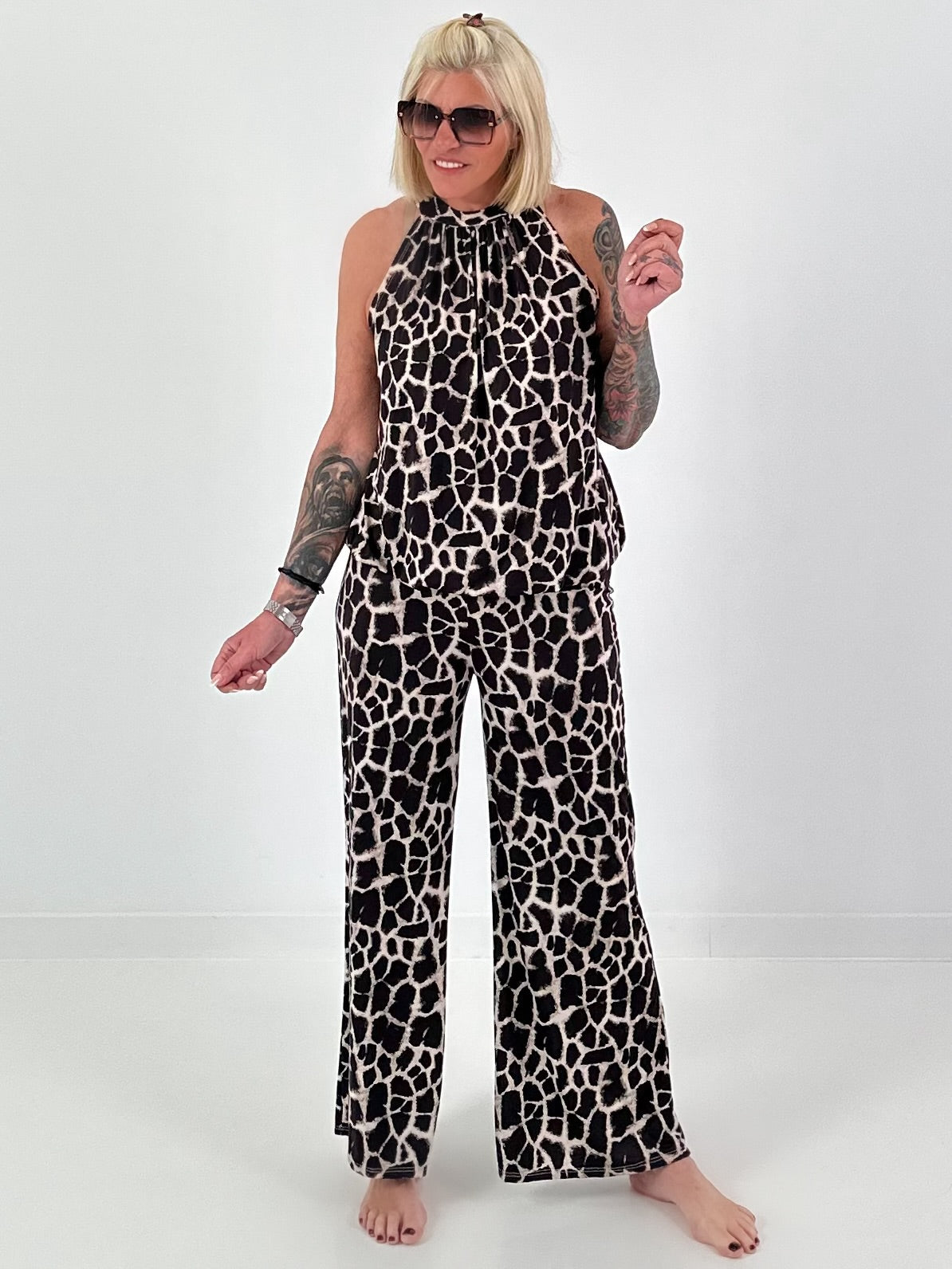Two-piece set with animal print - brown-beige