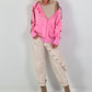 Stylische Sweatshirt Jacke mit großem Rückenpatch Dollar- rosa