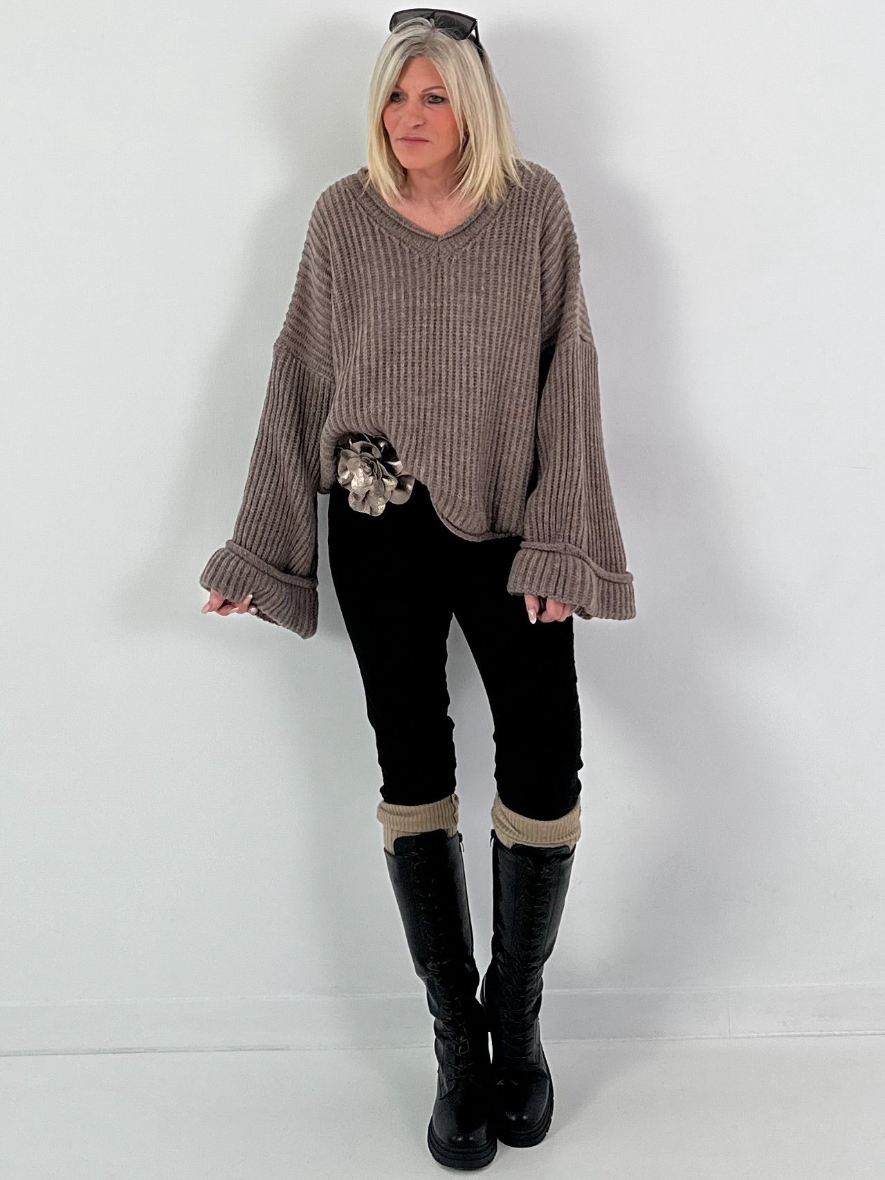 Strikceintuur model "Floral Flow" - brons