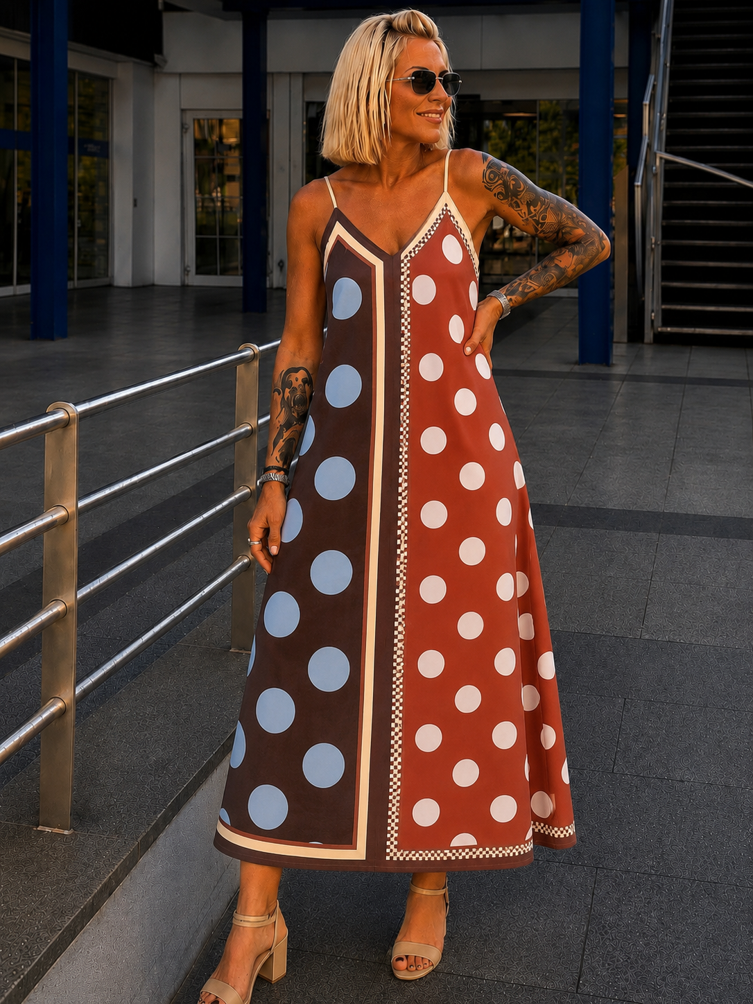 Luftiges Sommerkleid mit Print - mokka - mehrfarbig