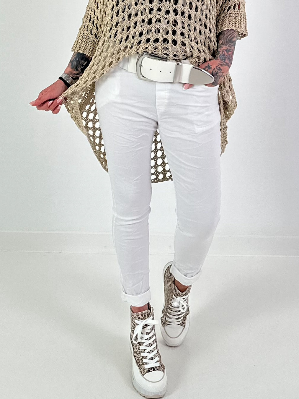 Basic Jogpants mit Bindeband - weiss
