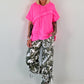 Hoodie Shirt mit Jeans Elementen - neonpink